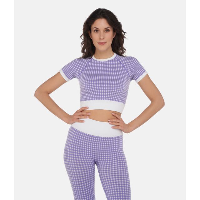 CROP TOP SPORTIVO GEORGIE – VICHY – WHITE AND VIOLET