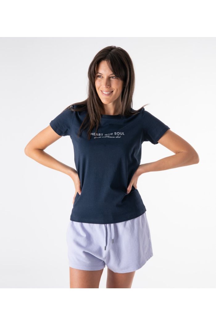 T-shirt da donna blu con stampa in cotone organico